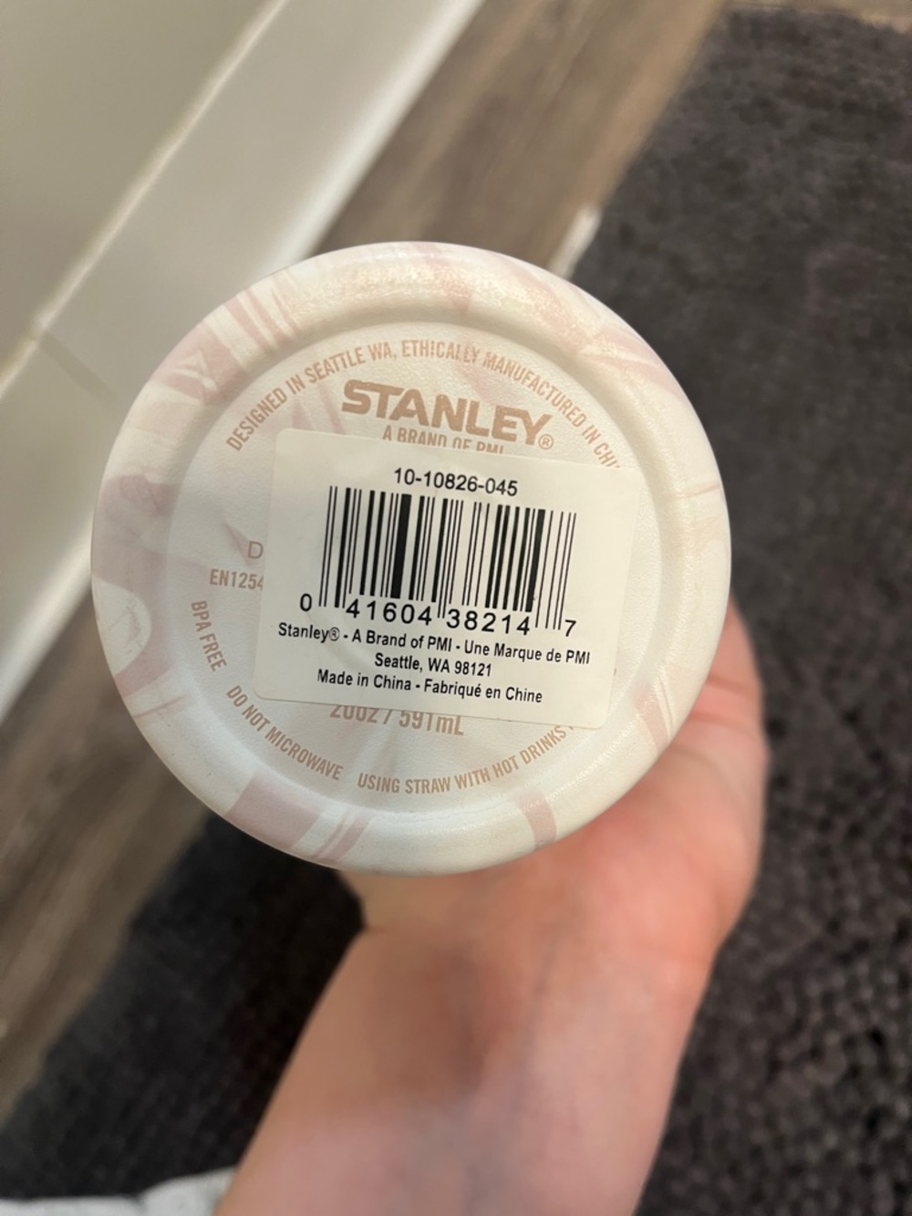 Stanley Cream Travel Tumbler with Pale Pink Slider Lid - Picture 3 of 5